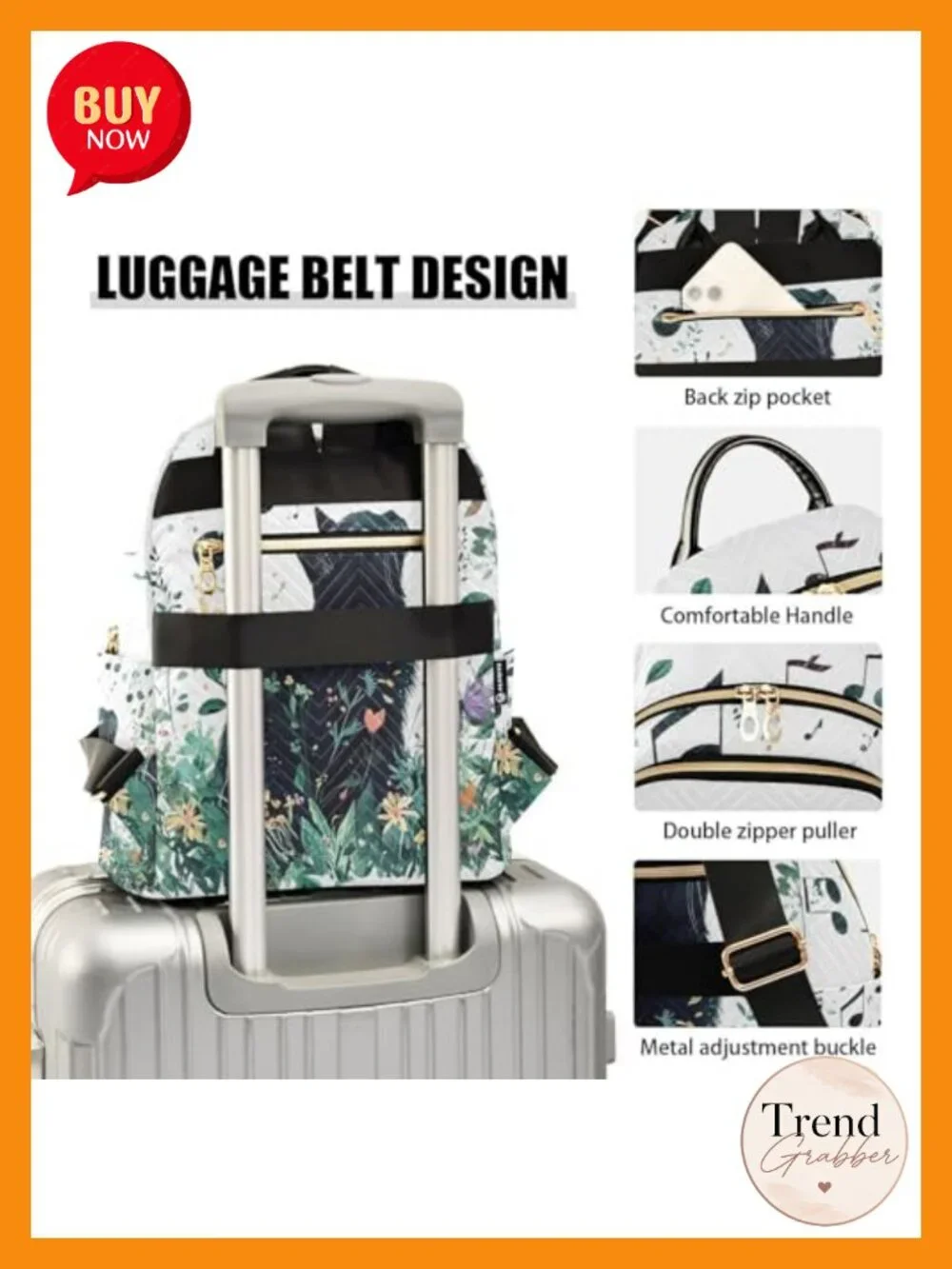 Quilted Mini Backpack Purse with Cat Pattern, Lightweight Fashion Daypack